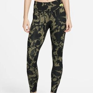 NIKE Khaki Green Black One Luxe Icon Clash Dri-Fit Mid Rise Active Leggings XL